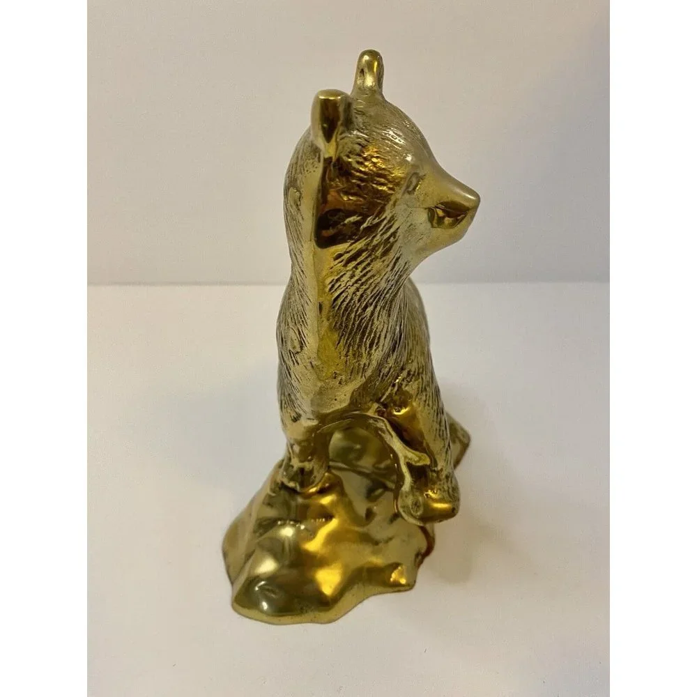 Vintage Brass Bear on‎ Rock Mountain Large 9” Made in Korea See All Pics As Is